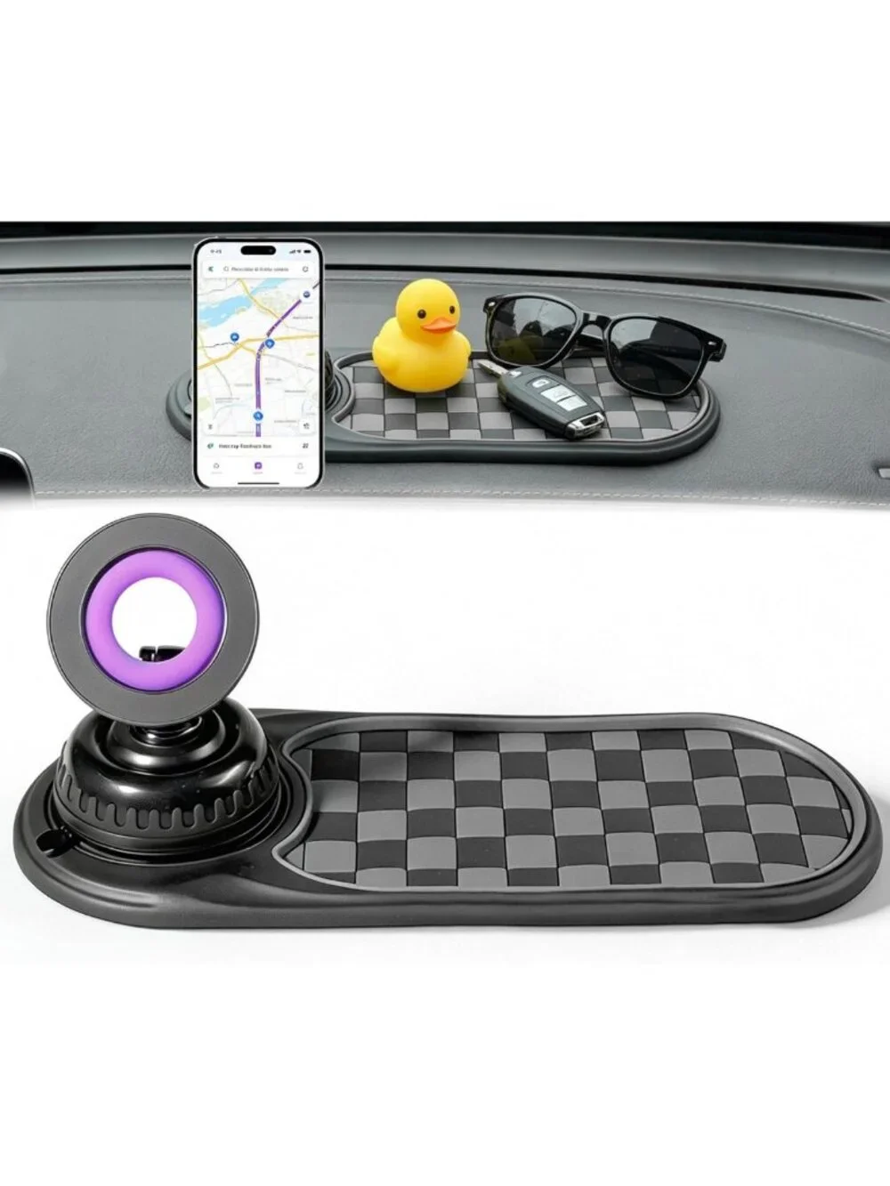 360° Adjustable Magnetic Car Phone Mount & Anti-Slip Dashboard Mat - Universal